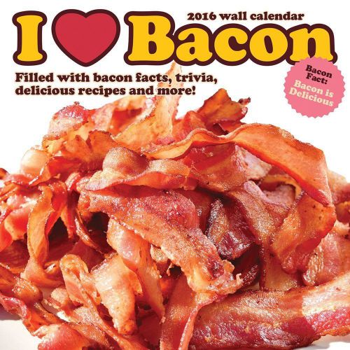 16-Month 2016 I LOVE BACON Wall Calendar NEW I Heart Grease Recipes Cookbook Fun