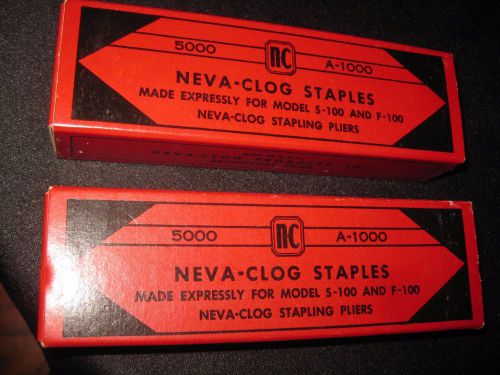 2 BOXES 5000 Count Box of Neva-Clog A-1000 Staples for S-100 &amp; F-100 Pliers NEW