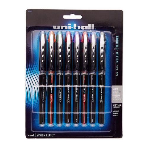 Uni-Ball Vision Elite Stick Micro Point Rollerball Pens 0.5MM 8 Colored Ink P...