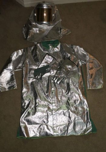 Fire Proximity Suit Hood 54&#034; Shirt Gloves Green Silver 2X Safety NSA FIREMEN 11K