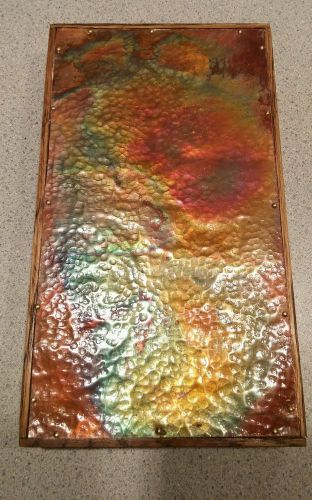 Hammered hand made copper iridescent mounted on wood block