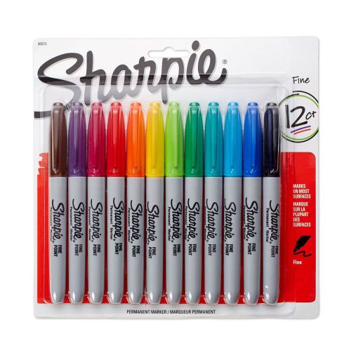 Sharpie 12 Assorted Colors FINE Tip Permanent Markers FAST SHIP USA SELLER