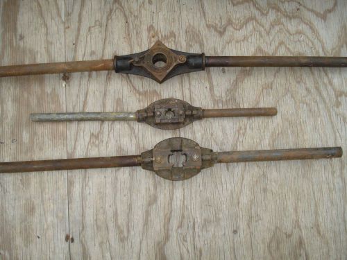 Vintage lot of 3 reed pipe threaders heads handles die tool industrial tooling for sale