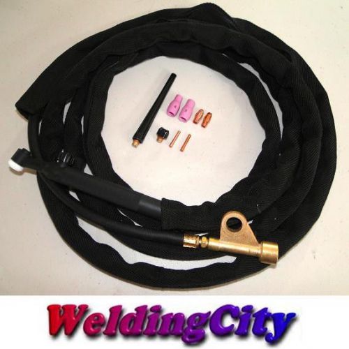 Wp-9fv-25r 25ft 125amp air-cooled tig welding torch flex head gasvalve package for sale