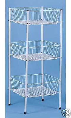 White wire 3 tier square dump bin / bucket shelf / shelves floor display rack for sale