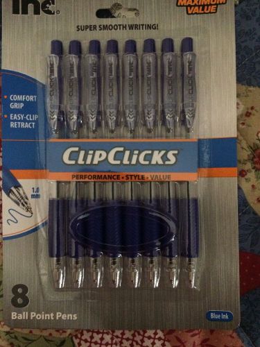 8- Clip-Click Black Comfort Grip Home Office Ball Point Black Retractable Pens