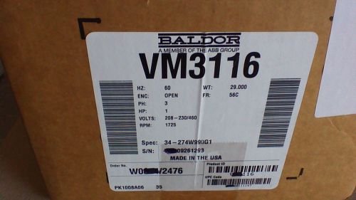 Baldor 1 HP 1725 RPM Three Phase  AC Motor VM3116