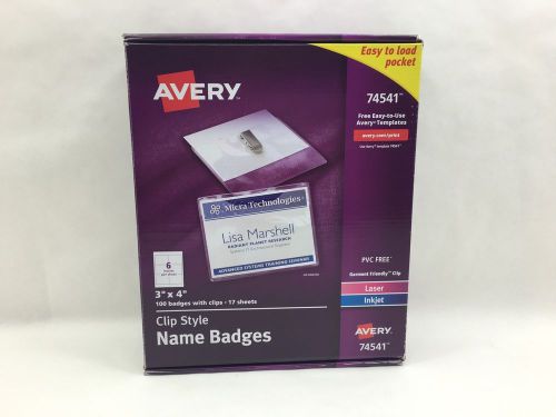 Avery top loading clip style name badges, soft plastic, 3 x 4 inches, white, 100 for sale
