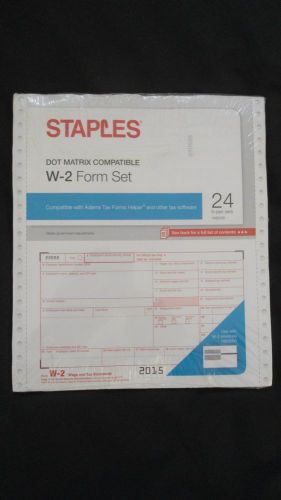 24 Count Pack of Staples 2015 IRS Tax W-2 6-Part Dot Matrix Form Sets
