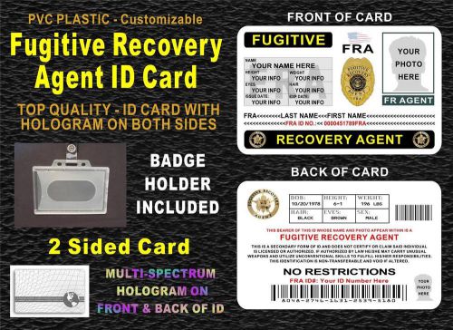 Fugitive recovery agent id badge (2 sided card w/ holograms) customizable - pvc for sale