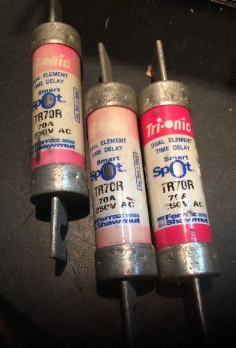 FERRAZ SHAWMUT TR70R FUSE LOT OF 3 70AMP 250V Smart Spot Dual Element New !!!