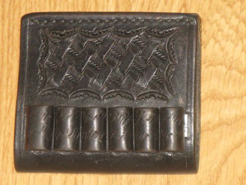 Vintage bucheimer clark b4acw black basket weave leather .38 slide ammo holder for sale