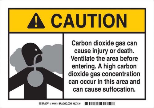 Brady 106053 Carbon Dioxide Signs, 7&#034; Height x 10&#034; Width, Black/Yellow on White,