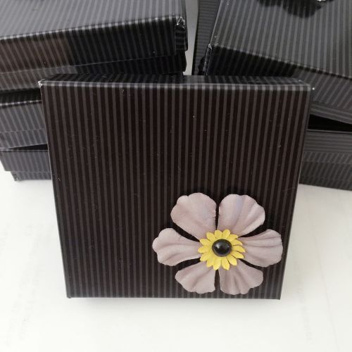New Black Pinstripe Cardboard Grey Flower Jewelry Gift Box 3 1/2&#034; x 3 1/2&#034; x 1