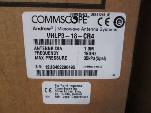 New andrew 3&#039; valuline high performance low profile 18 ghz antenna, vhlp3-18-cr4 for sale