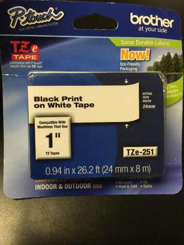 New Genuine Brother TZe-251 Black on White P-touch Tape TZe251 TZe Tape Label