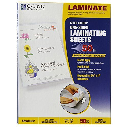 C-Line Heavyweight Cleer Adheer Laminating Film Sheets, Clear, 9 x 12 Inches, 50