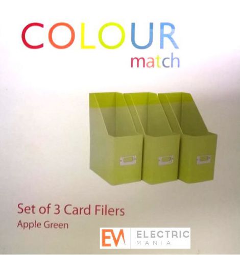 Colour Match Magazine Paper Files Tidy Box Set of 3 Card Filers Apple Green A4