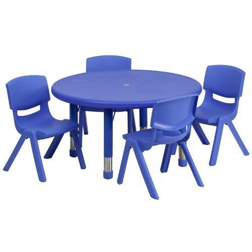Flash Table Chair Sets Furniture 33 Round Adjustable Blue Plastic Activity Table
