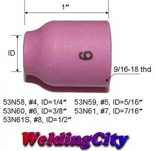 WeldingCity 10 Ceramic Gas Lens Cups 53N60 (#6) for TIG Welding Torch 9/20/25