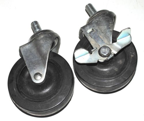 Lot of (2) Casters One Has Break Locking Wheel 4&#034; Heavy Industrial Quality NICE!