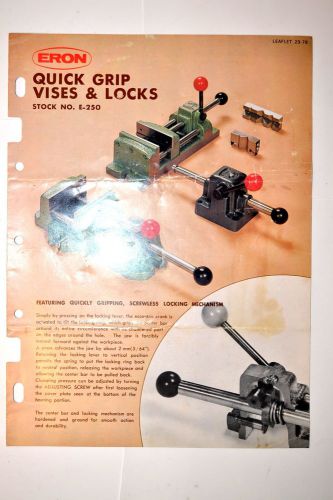 Eron quick vises &amp; locks stock no e-250 leaflet 28-78 #rr948 models evs ets for sale