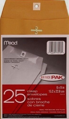 Mead 6&#034; x 9&#034; Clasp Envelope (25 Count)