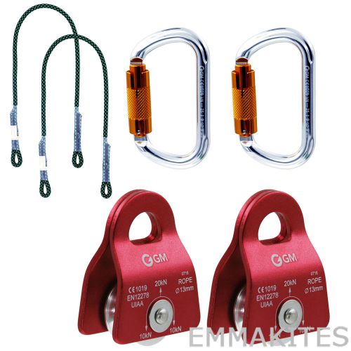 2Pcs 20kN Micro Pulleys with Carabiners and Prusik for Climbing Rescue Hauling