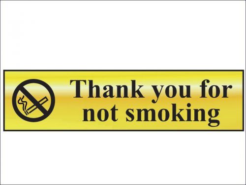 Scan - thank you for not smoking - polished brass effect 200 x 50mm for sale