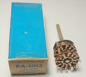 NOS USA 4-Pole 5-Position CRL Rotary Switch PA-1013 Silver Contacts Non-Shorting