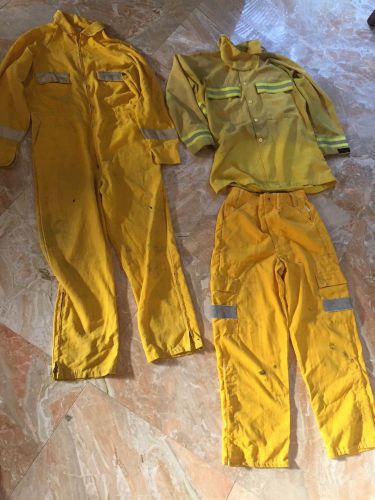 WILDLAND FIREFIGHTER YELLOW NOMEX SET OF SHIRT PANTS AND COVERALL LARGE