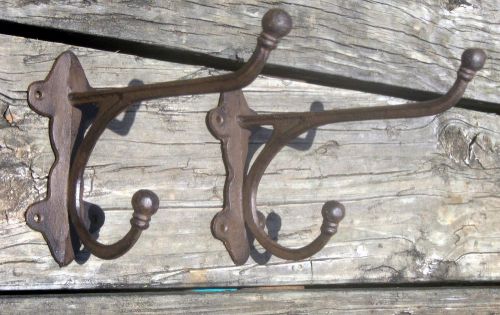 set of 2 Rustic Cast Iron Tack / Coat / Plant Hangers Hooks X-Large