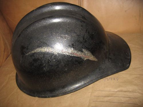 Vintage metalflake hard hat with lightning stripes black sparkle glitter