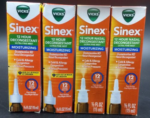 Vicks Sinex 12 Hour Decongestant Ultra Fine Mist 0.5 Fl Oz (Pack of 4)
