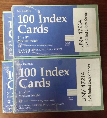 4 Packs 3x5 Green Ruled Index Cards