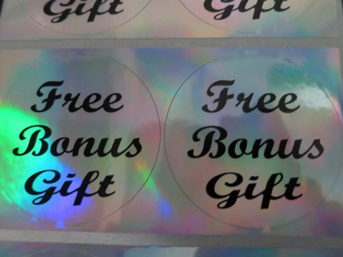 100 Script Font Free Bonus Gift Holographic Silver Stickers 2&#034; Labels Prize Tags