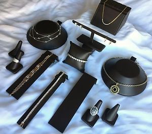 LOT 12 Leather BROWN Displays: 3 Necks, 4 Bracelets, 4 Fing Rings, 1 Earr Stands