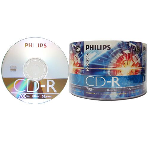 50-pack Philips brand 52X CD-R Blank Recordable CD CDR Media Disk 700MB 80MIN