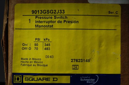 Square D DPST 1/4&#034; FNPS Pressure Switch On 50 psi off 70 psi 9013gsg2j33
