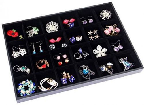 Valdler velvet stackable 24 grid jewelry tray showcase display organizer for sale