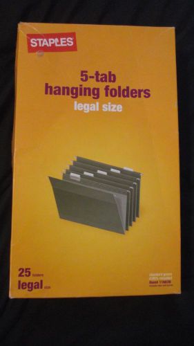 Staples 5-tab hanging folders 25 legal size standard green item # 116830 for sale