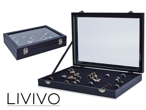 New Glass Lid 100 Ring Jewellery Display Storage Box Tray Case Organiser Holder
