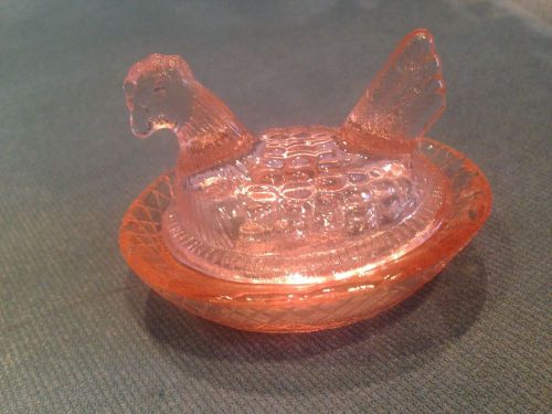 Boyd pink carnival glass salt celt hen chicken on nest basket rooster iridescent