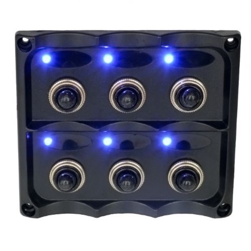 6 Gang 12V Switch Panel Splashproof Toggle LED Back Indicator Blue Light#H