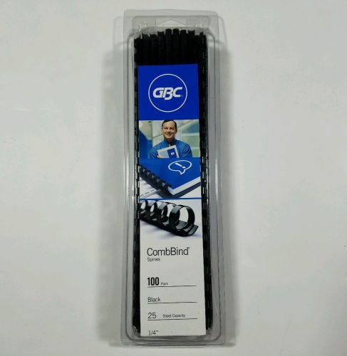 New GBC CombBind Binding Spines 0.25 Inch Spine Black 100 Spines Per Pack