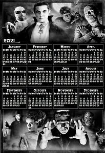 DRACULA FRANKENSTEIN HORROR MOVIE VINTAGE MUMMY FRIDGE 2021 CALENDAR MAGNET