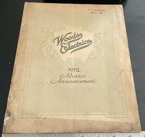 Catalog 1912 Woods Electric Auto Horseless Carriage Early Antique Car Brass era