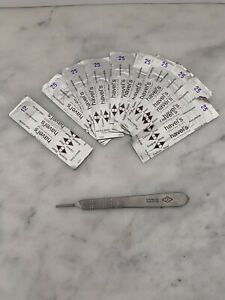 #3 Stainless Scalpel Handle with 9 Sterile #25 Surgical and 3 #12 Blades