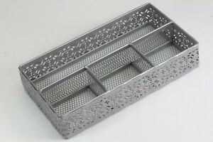 Fancy Heavy Metal Screened Desk Organizing Compartment Tray. 10.25&#034; X 5.5&#034; X 2&#034;.