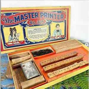 Antique Wood Rubber Stamp Master Printer 305 Children&#039;s Type Vintage Letterpress